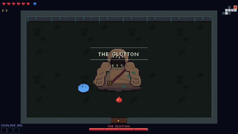 The Glutton, the stage one boss, is introduced